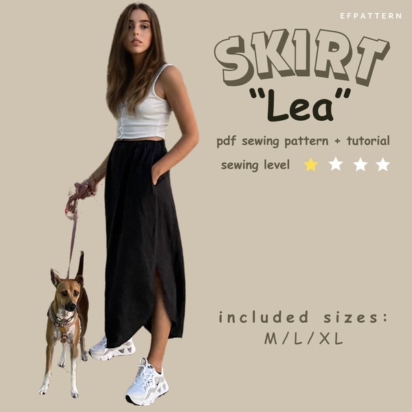 Lea skirt sewing pattern instant PDF download - Sizes M, L and XL, A line skirt Digital Pattern