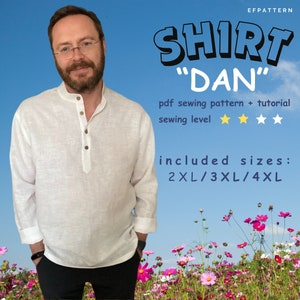 Men's minimalist shirt sewing pattern, sizes 2XL, 3XL and 4XL, instant PDF download, Digital Pattern