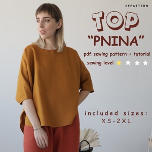 Oversized top sewing pattern, Pnina Kimono top PDF pattern, digital pattern.