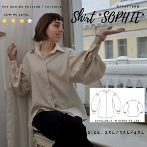 Victorian Shirt Sophie Sewing Pattern instant PDF download, Bishop Sleeve shirt 2XL/3XL/4XL