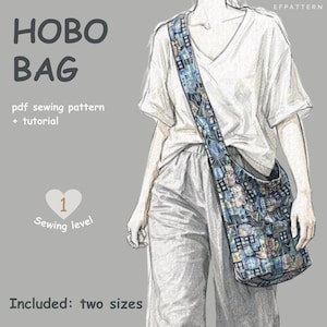 Hobotas naaipatroon pdf, slouchy crossbodytas, schoudertaspatroon, zelfstudie stoffen tas, twee maten inbegrepen