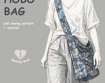 Patrón de costura en PDF para bolso hobo, bolso bandolera holgado, patrón para bolso de hombro, tutorial para hacer un bolso de tela, dos tamaños incluidos.