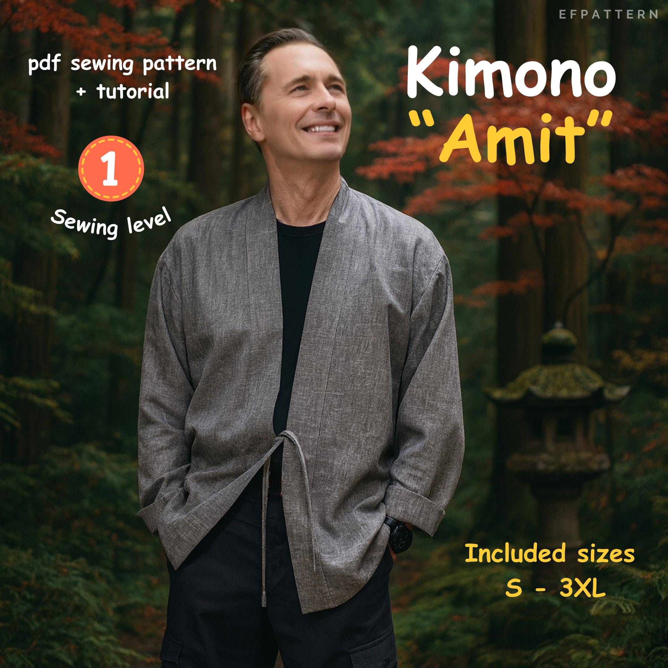 Men's Kimono Jacket Sewing Pattern, Sizes S - 3XL, Minimalist Boho