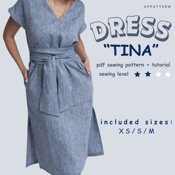 Tina Wrap Dress With Side Slits - Sewing Pattern Instant PDF 