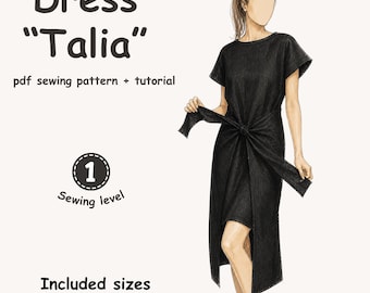 Talia Dress Sewing Pattern PDF, Tie Waist Dress Pattern, Beginner Sewing Pattern, Easy Dress Pattern XS-2XL, Digital Download Tutorial