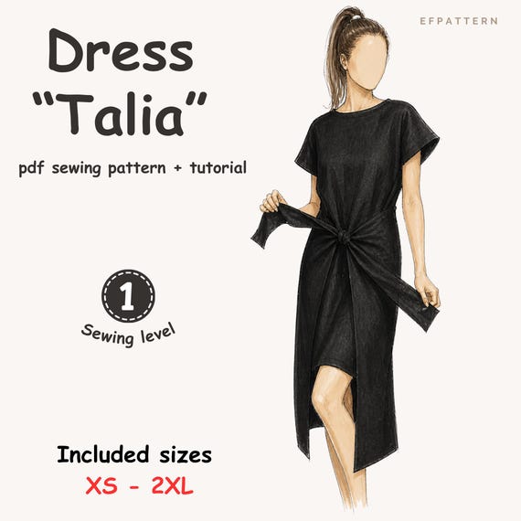 little black dress pattern sewing Talia PDF, Tie Waist Dress Pattern, Beginner Sewing Pattern, Easy Dress Pattern XS-2XL, Digital Download Tutorial mini dress pattern pdf