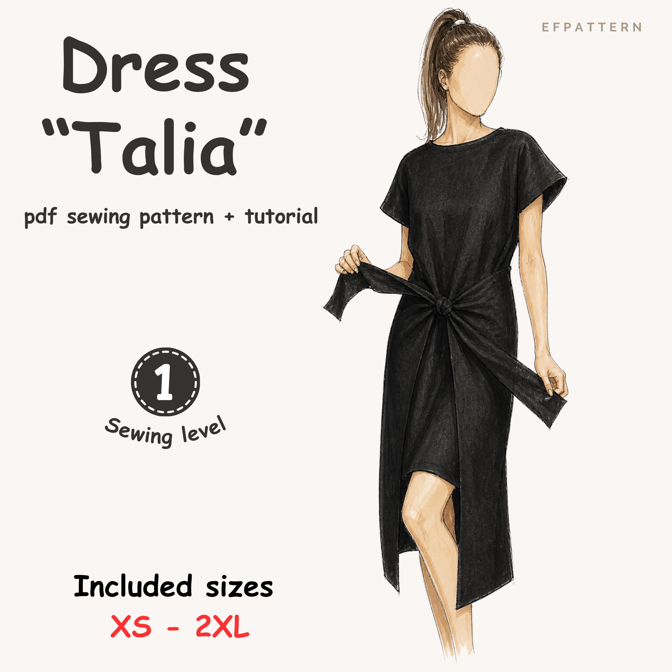 black dress sewing pattern Talia Dress Sewing Pattern PDF, Tie Waist Dress Pattern, Beginner Sewing  Pattern, Easy Dress Pattern XS-2XL, Digital Download Tutorial