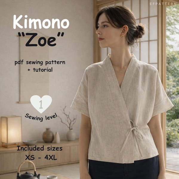 Schnittmuster Boxy top, Kimono Top mit Schnürverschluss, PDF download, Größen XS - 4XL.