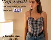 Heart Top Sewing Pattern, Easy Bustier Top Pattern, Open Back Crop Top PDF, Summer Top Pattern XS -XL, Digital Pattern