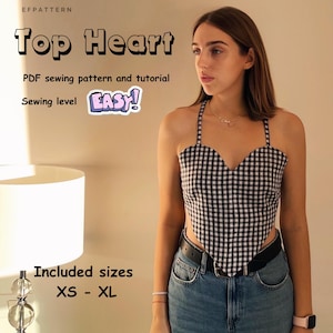 Heart Top Sewing Pattern, Easy Bustier Top Pattern, Open Back Crop Top PDF, Summer Top Pattern XS -XL, Digital Pattern