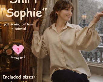 Victorian Shirt PDF Sewing Pattern, Women’s Blouse with Puff Sleeves, Linen Shirt Pattern, Digital Download L–4XL