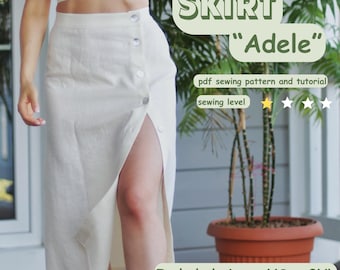 A-line skirt with button front Pdf sewing pattern, sizes XS-3XL