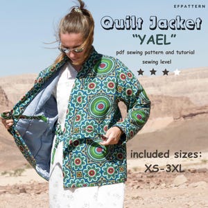 Quilt jacket sewing pattern, Quilt Coat with tie closure pdf sewing pattern with tutorial, sizes XS-3XL