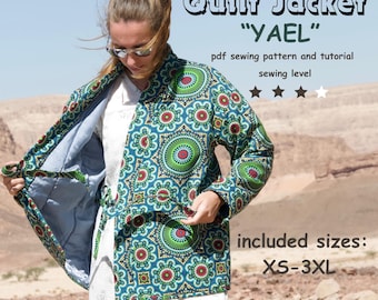 Patrón de costura de chaqueta acolchada, patrón de costura de abrigo acolchado con cierre de lazo en PDF con tutorial, tallas XS-3XL