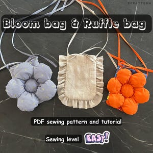 Sac à fleurs et sac à volants, patron de couture PDF, tutoriel couture facile pour débutant, sac à fleurs, joli cabas gonflé, modèle de sac à main en tissu DIY