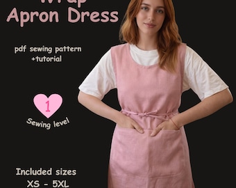 Écharpe tablier robe patron de couture PDF, projet de couture facile, tablier simple avec poches patron de couture, tailles XS-5XL, téléchargement immédiat