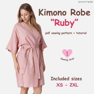 Naaipatroon kimonobadjas pdf, beginnersvriendelijk, badjaspatroon dames XS–2XL, direct downloaden