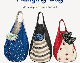 DIY Fabric Hanging Baskets Sewing Patterns, Easy DIY Fabric Storage Pod, sizes S, M and L, Pdf Beginner Sewing Pattern
