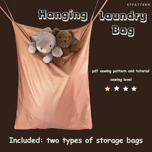 Hanging laundry bag sewing pattern, two types of storage bags, instant pdf download, digital pattern