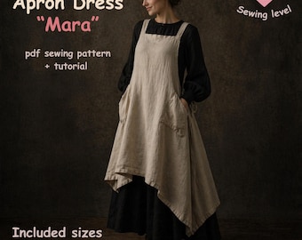 Apron Dress Sewing Pattern PDF, Linen Pinafore Dress Tutorial, Open Sides Apron Dress, Loose Fit Women Dress, XS-3XL