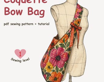 Bow Bag Sewing Pattern PDF, Coquette Tote Bag with Bow Tutorial, Easy DIY Crossbody Bag Sewing Pattern, Instant Download