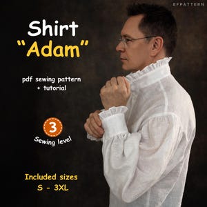 Men Shirt Sewing Pattern PDF, Ruffled Collar Shirt, Linen Historical Style Shirt, PDF Sewing Pattern S–3XL, Digital Download