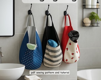 Modèles de couture de paniers suspendus en tissu bricolage, cosse de rangement de tissu bricolage facile, tailles S, M et L, patron de couture PDF pour débutant