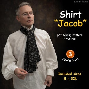 Herren Hemd PDF, Dichter Pirat Shirt Schnittmuster, historische Regency viktorianisches Kostüm-Oberteil, Herren Bluse S-3XL