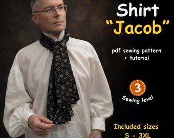 Patrón de costura en PDF para camisa de hombre, patrón de camisa de pirata poeta, top de traje histórico de la época de la Regencia victoriana, blusa de hombre tallas S-3XL