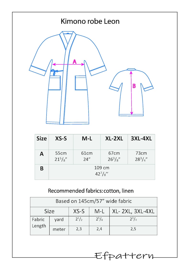Men's Kimono Robe Sewing Pattern, Sizes XS-4XL, Easy Bathrobe Digital ...