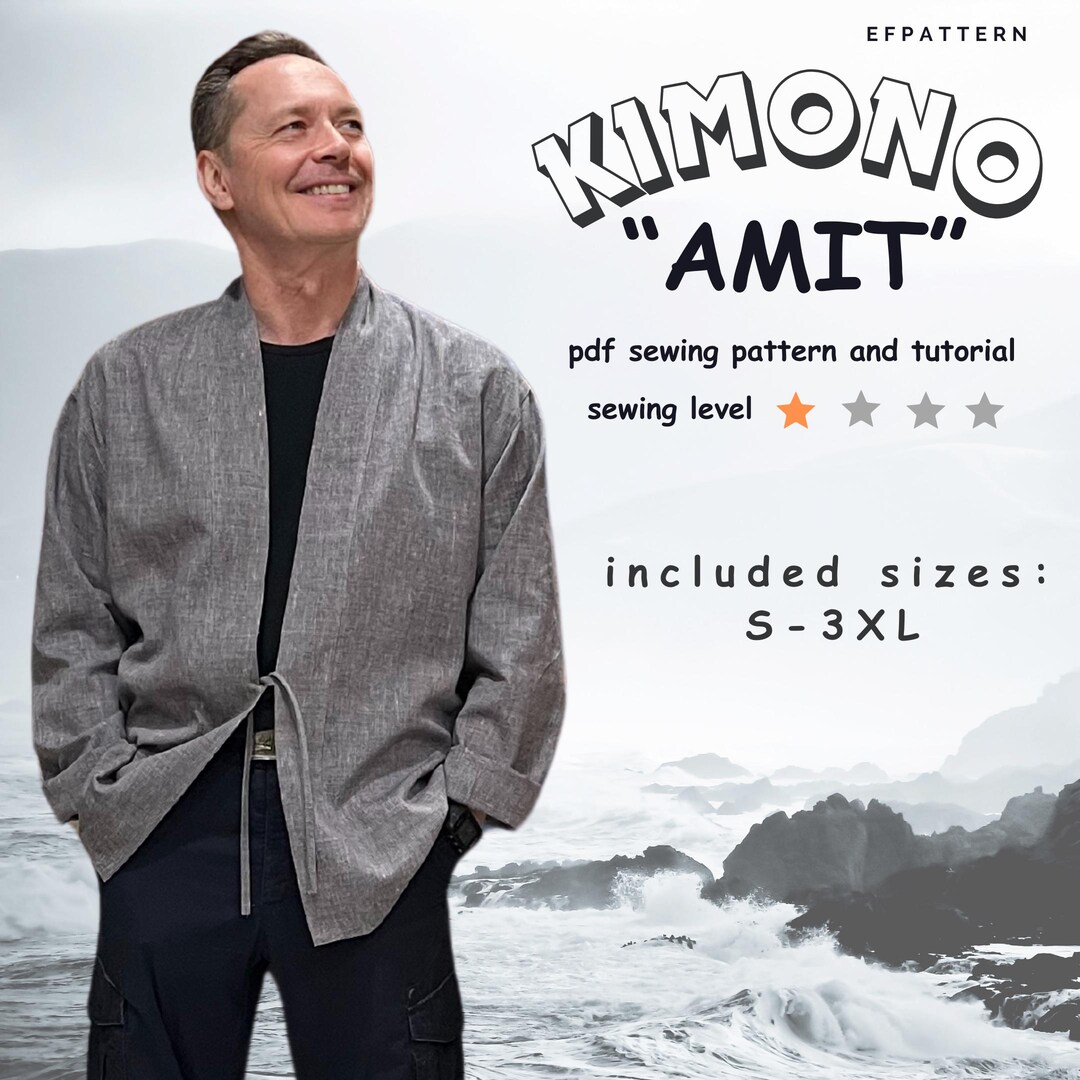 Modello di cucito per giacca kimono da uomo, taglie dalla S alla