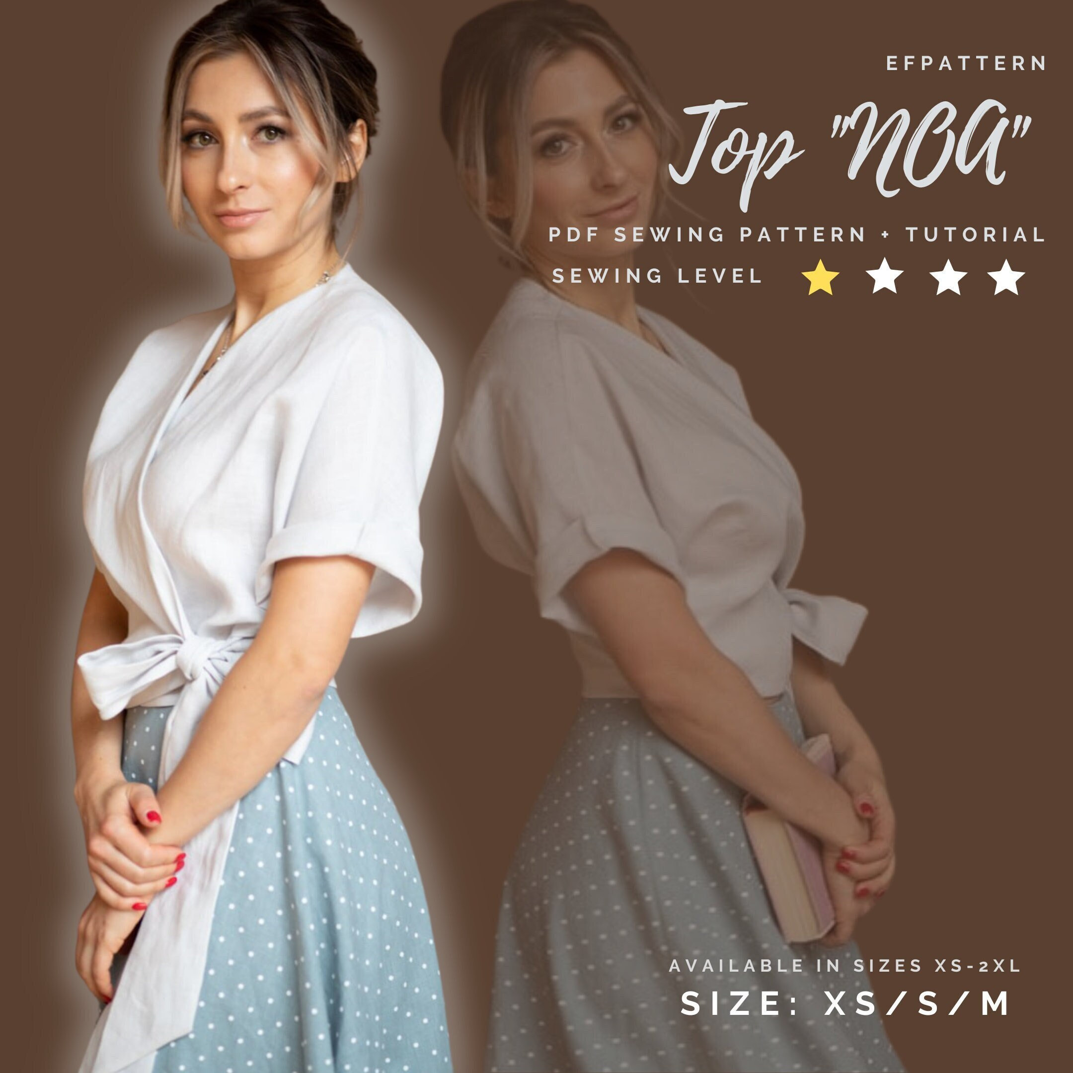Wrap Top Sewing Pattern Instant PDF Download - Sizes XS, S