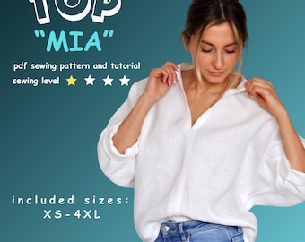 Linen top sewing pattern, Mia Kimono top PDF pattern, Sizes XS - 4XL Easy Sewing Pattern for Beginners, PDF Download Sewing Pattern