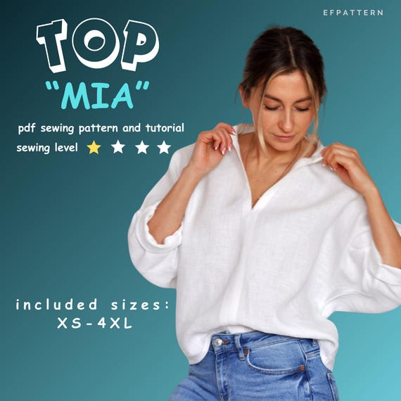 Linen top sewing pattern, Mia Kimono top PDF pattern, Sizes XS - 4XL Easy Sewing Pattern for Beginners, PDF Download Sewing Pattern