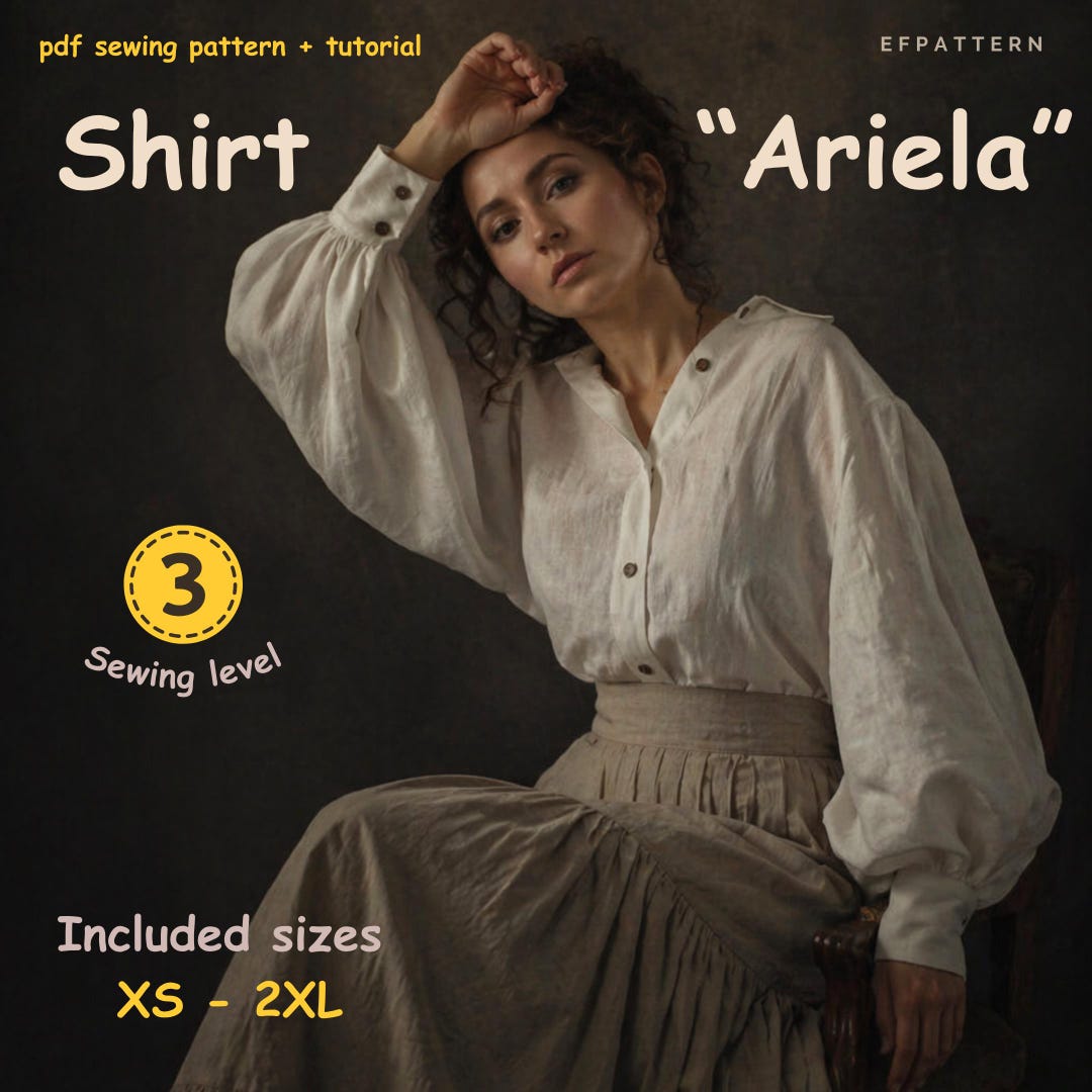 Linen Shirt PDF Sewing Pattern for Women, Oversized Peasant Blouse ...