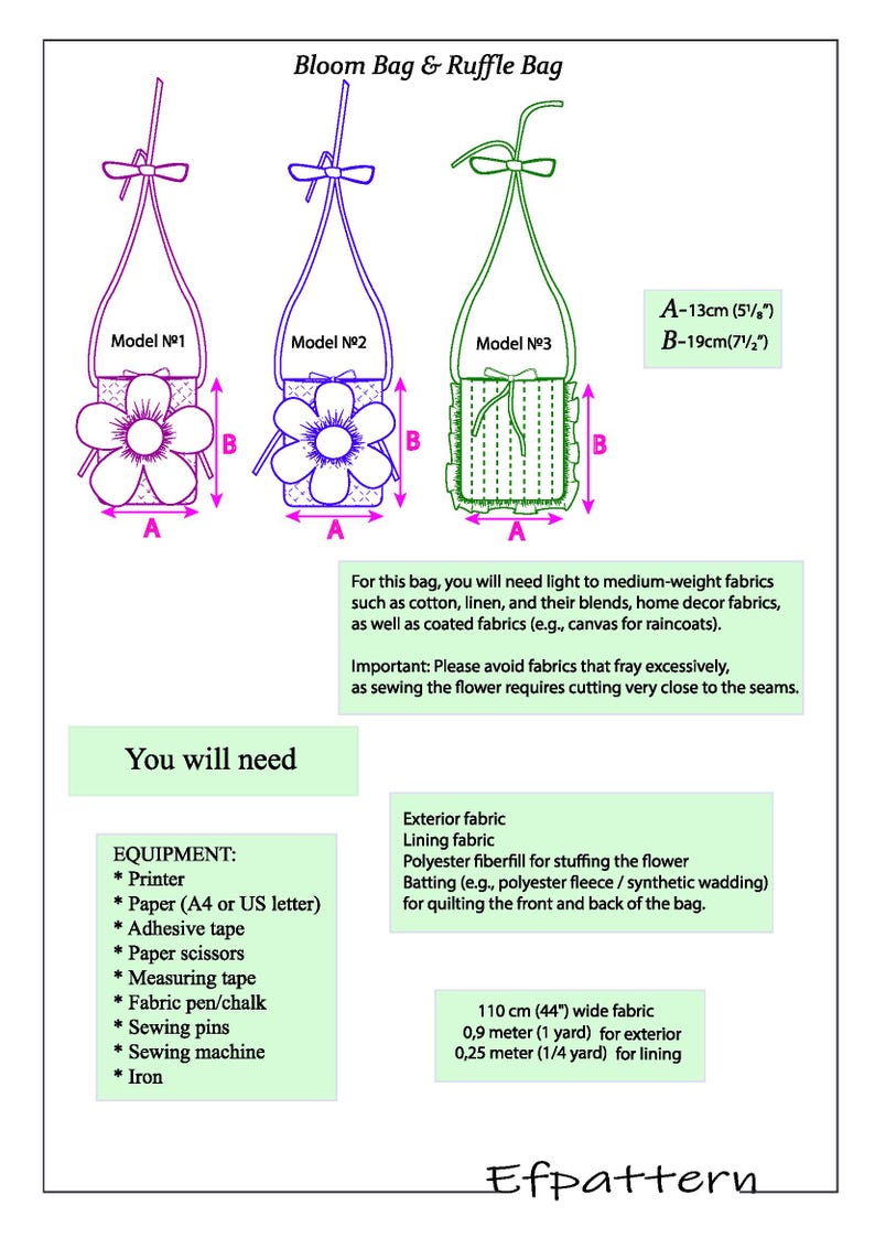 Bloom Bag & Ruffle Bag PDF Sewing Pattern, Easy Beginner Sewing ...