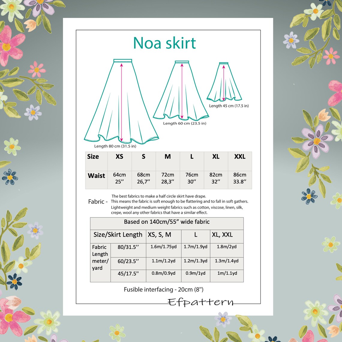 Half Circle Skirt Sewing Pattern Long Flared Noa Skirt PDF Sewing Half Circle Skirt Sewing Pattern Long Flared Noa Skirt PDF Sewing