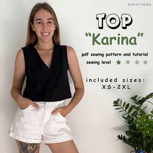 V-neck tank top sewing pattern sizes XS-2XL Digital Loungewear Sewing Pattern with easy tutorial.