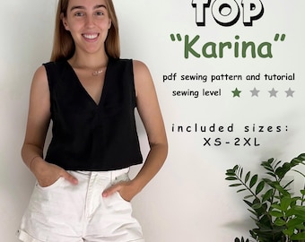 V-neck tank top sewing pattern sizes XS-2XL Digital Loungewear Sewing Pattern with easy tutorial.
