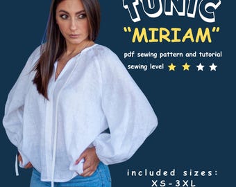 Gathered Raglan Top sewing pattern instant PDF download - Sizes XS - 3XL, Digital Pattern