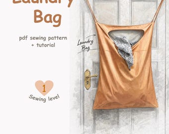 Patrón de costura en PDF para bolsa de lavandería, patrón para bolsa de lavandería colgante, bolsa de almacenamiento para colgar en la puerta, tutorial para cesto de ropa de tela, costura para principiantes