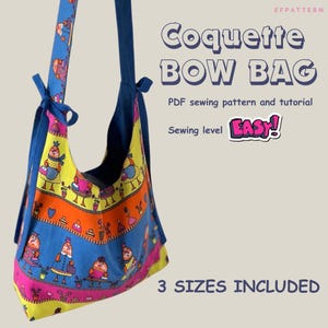 Modello di cucito per borsa con fiocco in PDF, tutorial per borsa tote Coquette con fiocco, modello di cucito per borsa fai da te facile, download immediato