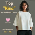 Top Rina PDF Sewing Pattern, Easy Boxy Top, Beginner Sewing Pattern, Women Blouse XS\u20133XL, Instant Download product logo