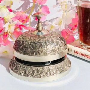 Unique silver vintage finish collectible decorative desk bell, handmade antique calling best desk bell, reception bell, handmade gift