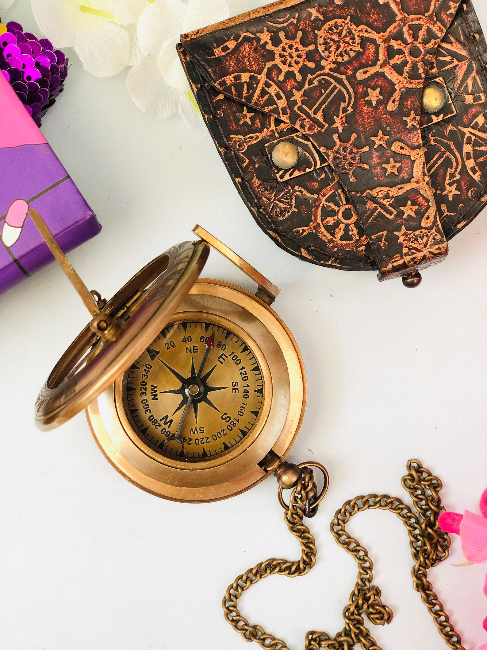 Vintage Push Button Sundial Compass Personalized Brass Compass ...