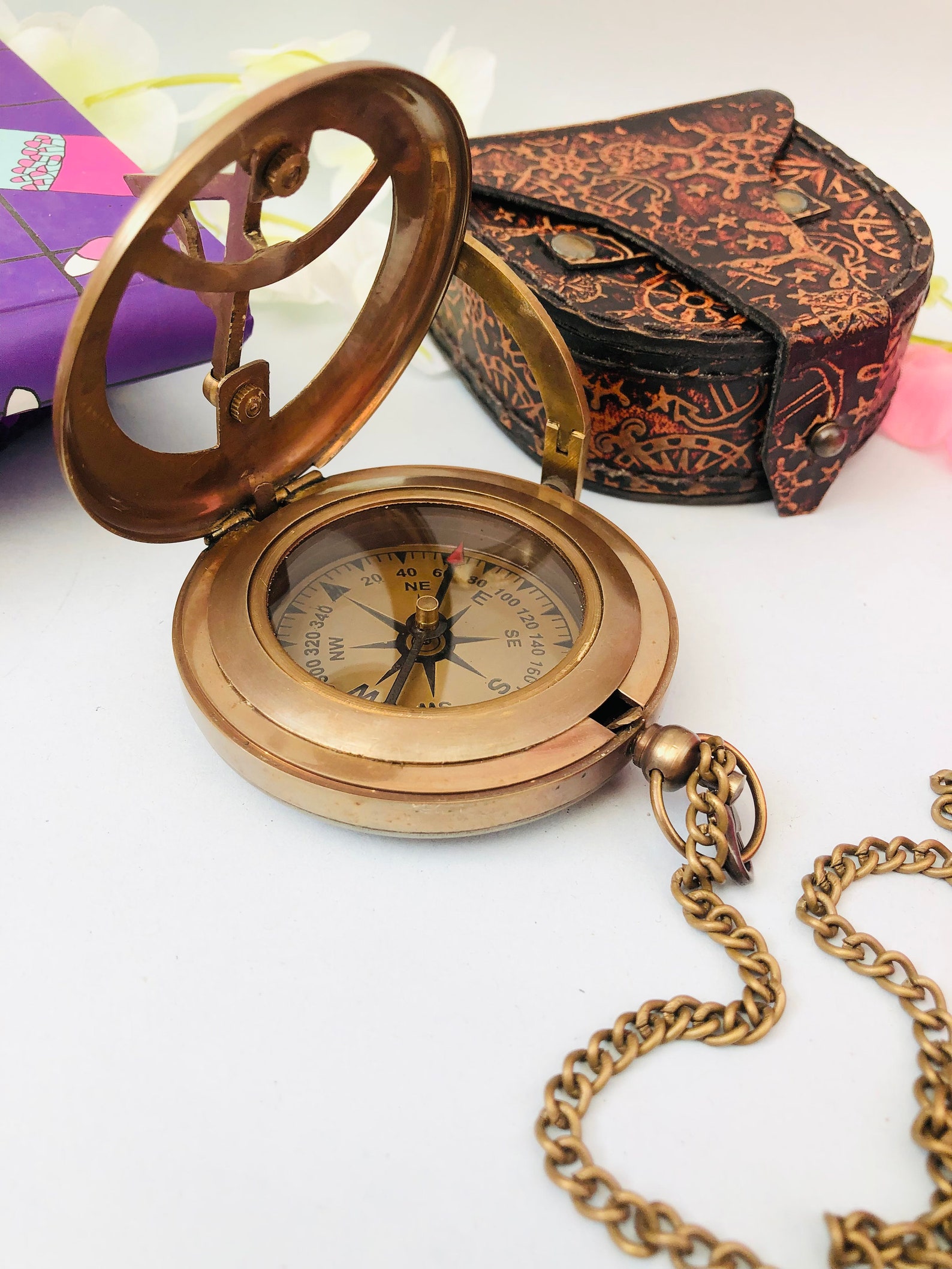 Vintage Push Button Sundial Compass Personalized Brass Compass ...