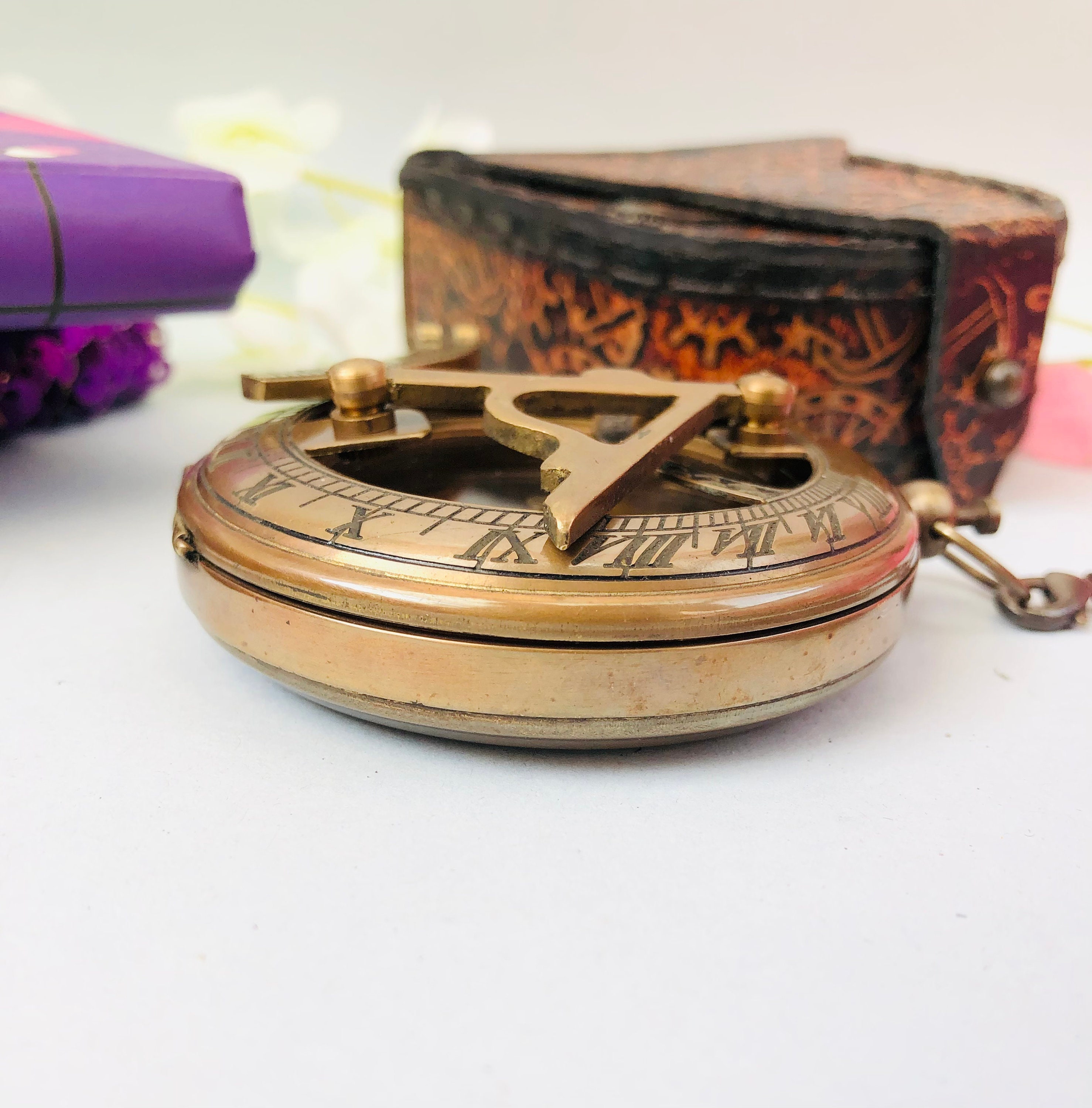 Vintage Push Button Sundial Compass Personalized Brass Compass ...