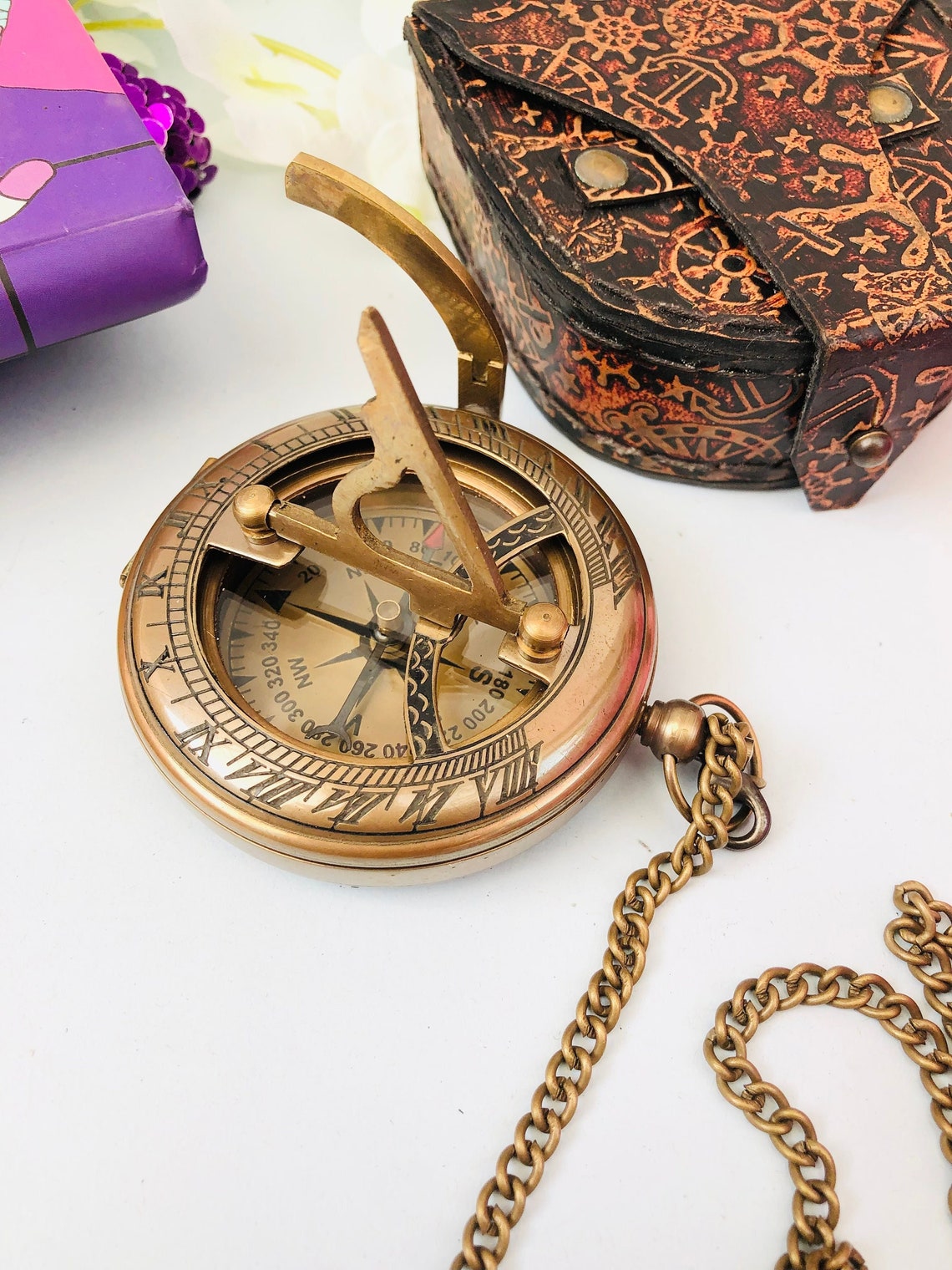 Vintage Push Button Sundial Compass Personalized Brass Compass ...
