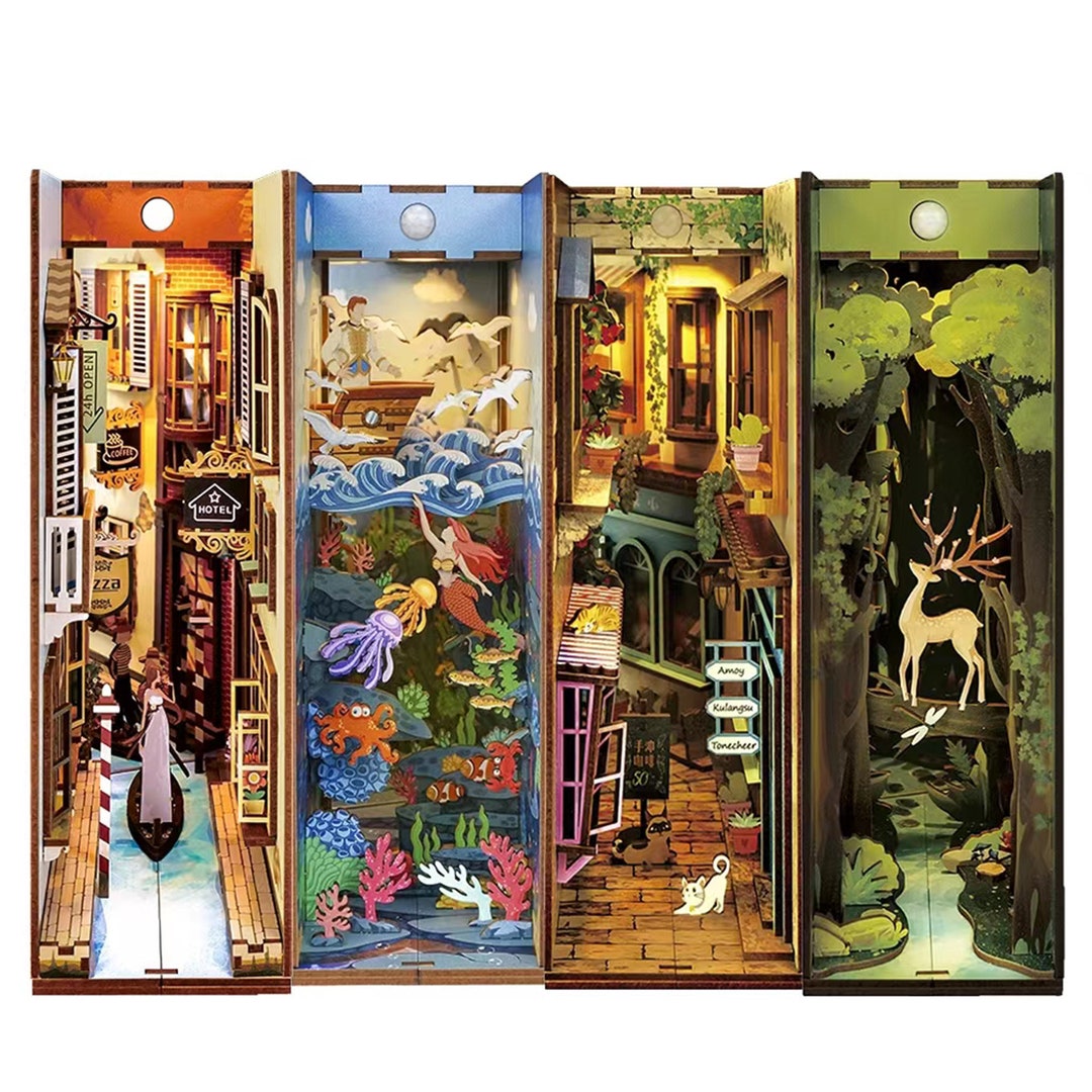 Creative Desktop Ornaments Book Nook Diorama DIY Book Nook Wooden Puzzle Adults Miniature Book Nook