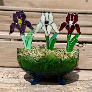 Choice of Colors. Stained glass Iris plant stakes.